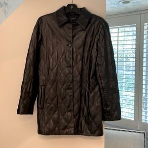Burberry Black Leather Barn Jacket Woman’s Size Large- Like New Condition